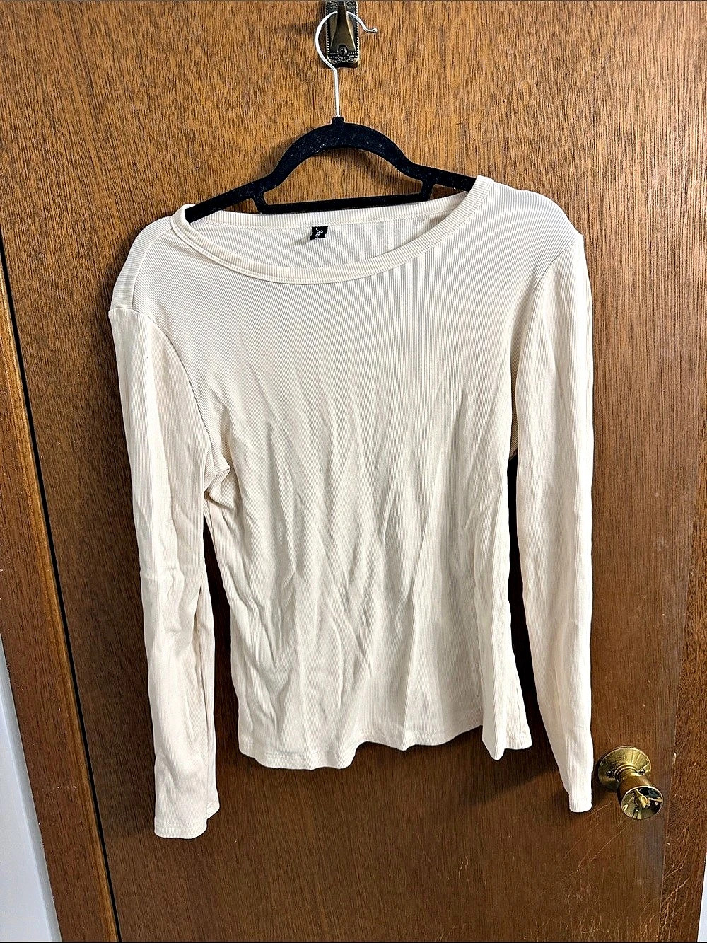 Long Sleeve Ribbed Top in White XL